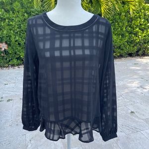 LOFT black sheer long sleeve top, size Small